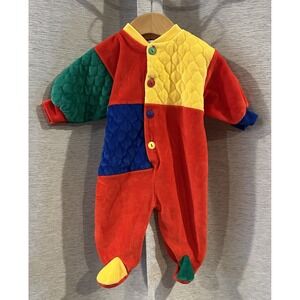Vintage 90s Primary Little Me Colorblock Patch Stripe Soft Baby Romper  6 Months